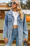 Buttoned Collared Neck Denim Jacket with Pockets - felvior