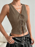 Tied Front V-Neck Tank - felvior