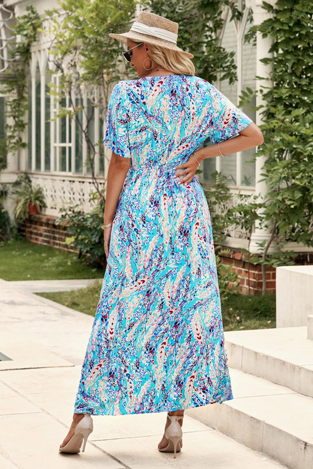 Multicolored V-Neck Maxi Dress - felvior