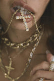 Brass Inlaid Zircon Cross Pendant Necklace - felvior