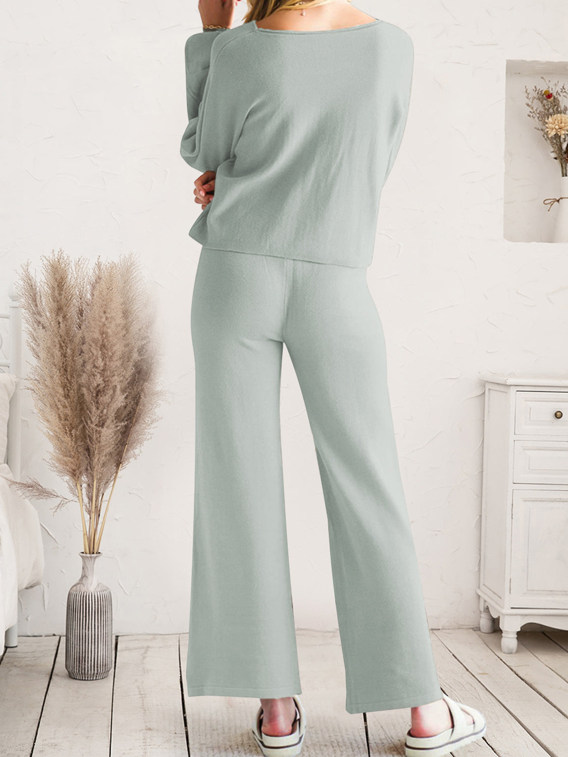 Long Sleeve Lounge Top and Drawstring Pants Set - felvior