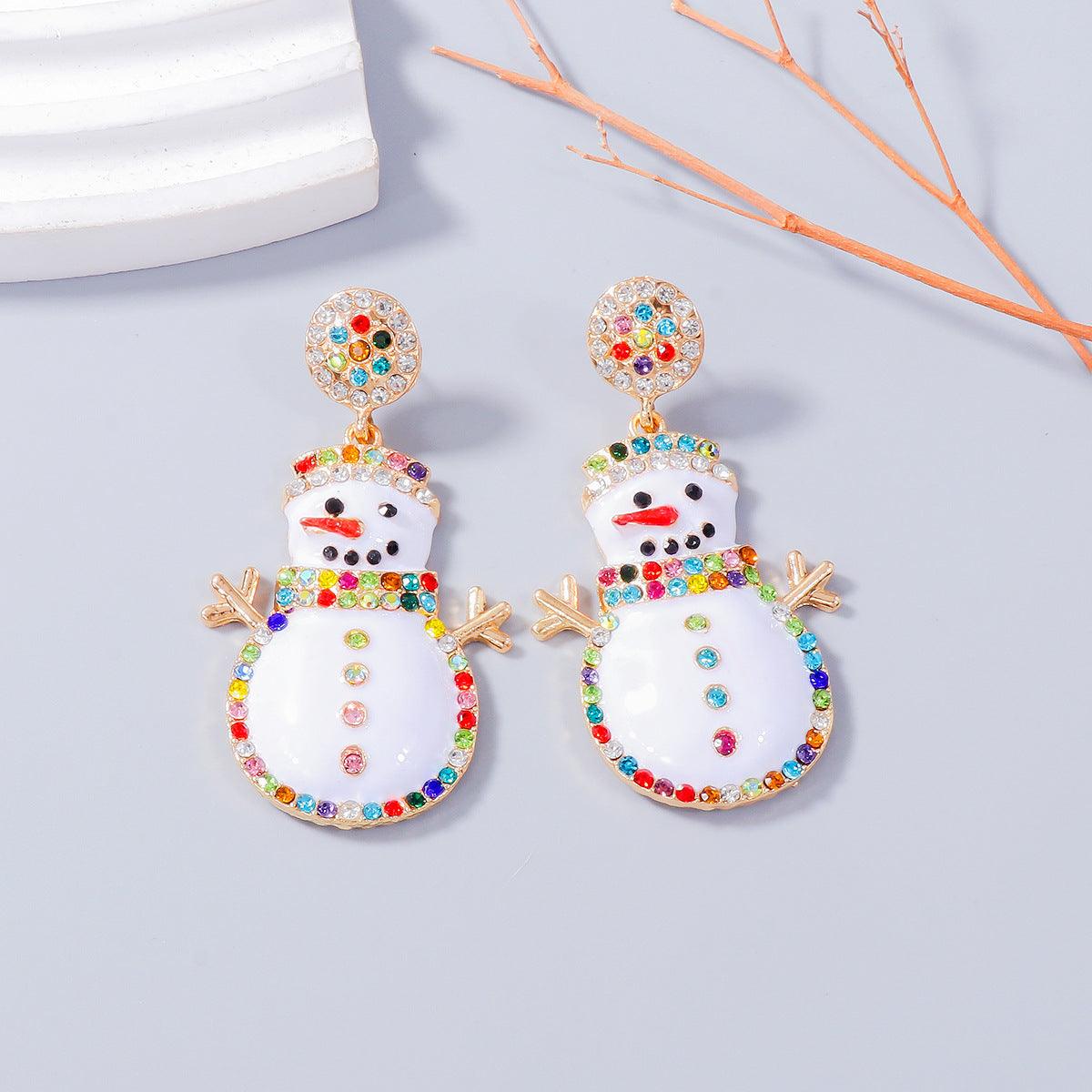 Alloy Rhinestone Snowman Earrings - felvior