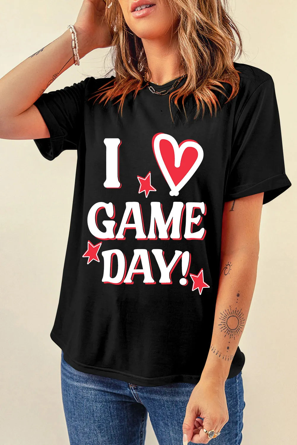 Letter Graphic Round Neck Short Sleeve T-Shirt - felvior