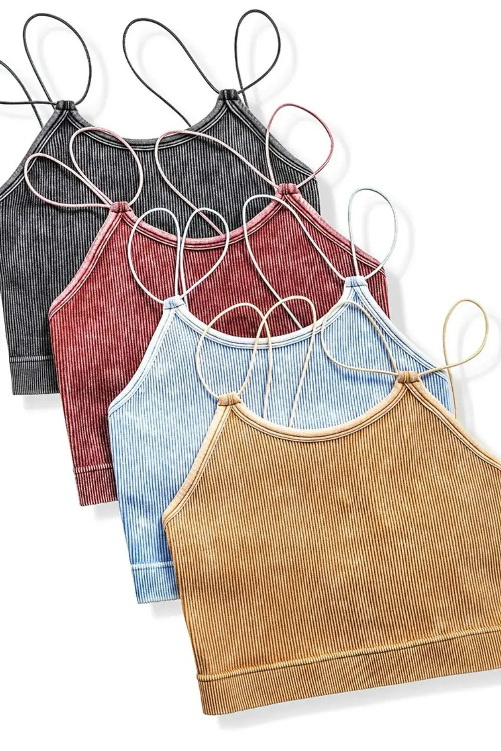 Zenana Washed Ribbed Seamless Double Strap Brami