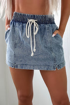 Drawstring High Waist Pocketed Denim Shorts