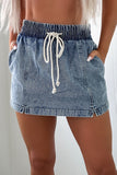 Drawstring High Waist Pocketed Denim Shorts - felvior