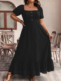 Plus Size Ruffled Hem Square Neck Short Sleeve Dress - felvior