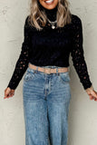 Crochet Turtleneck Long Sleeve Top - felvior