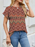 Printed Round Neck Short Sleeve Top