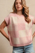 BiBi Checker With Stripes Pattern Sleeveless Sweater
