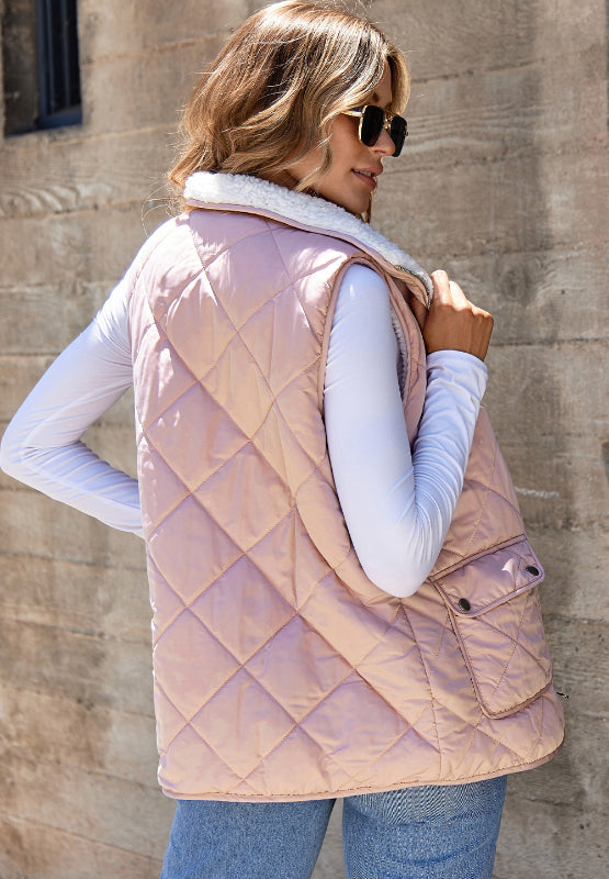 Fuzzy Zip Up Vest Coat with Pockets - felvior