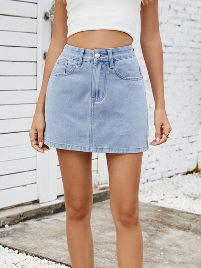 Solid Mini Denim Skirt