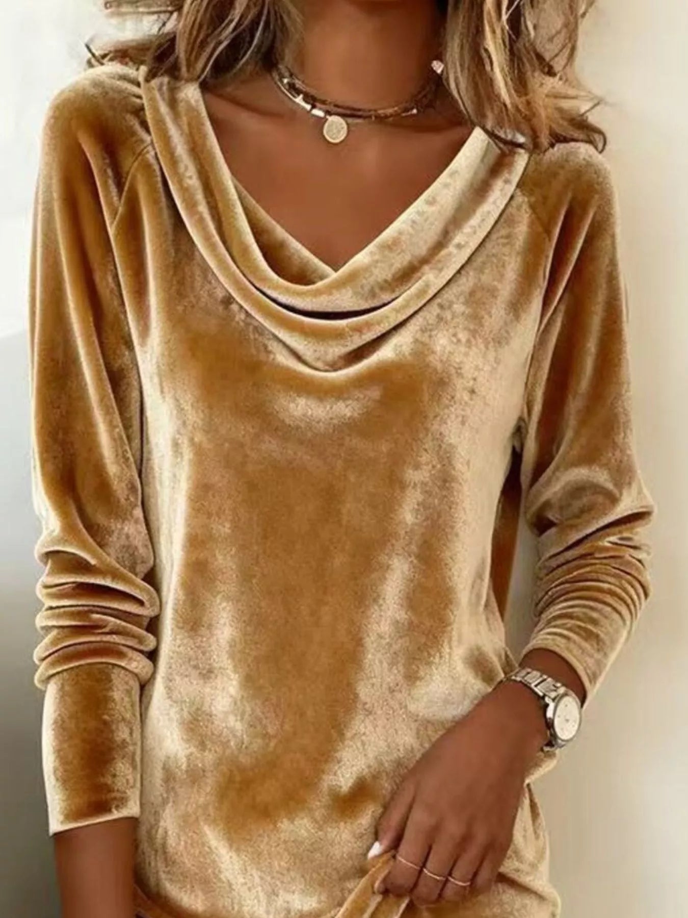Velvet Cowl Neck Long Sleeve Mini Dress Secondary image