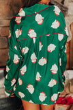 Santa Collared Neck Long Sleeve Top and Shorts Lounge Set - felvior