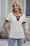 Cutout Round Neck Short Sleeve Blouse - felvior