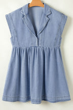 Lapel Neck Cap Sleeve Denim Babydoll Dress