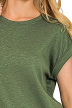 Zenana Cotton Modal Slub Rolled Sleeve T-Shirt