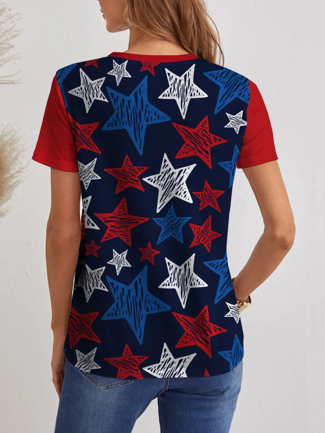 Star V-Neck Short Sleeve T-Shirt