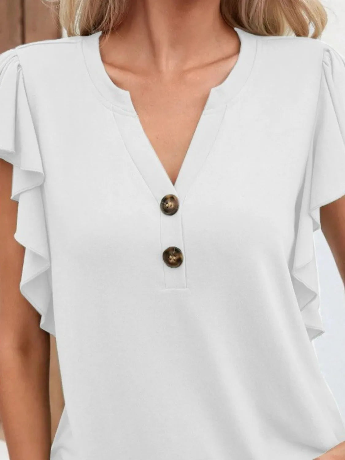 Full Size Ruffled Notched Cap Sleeve Blouse Plus Size