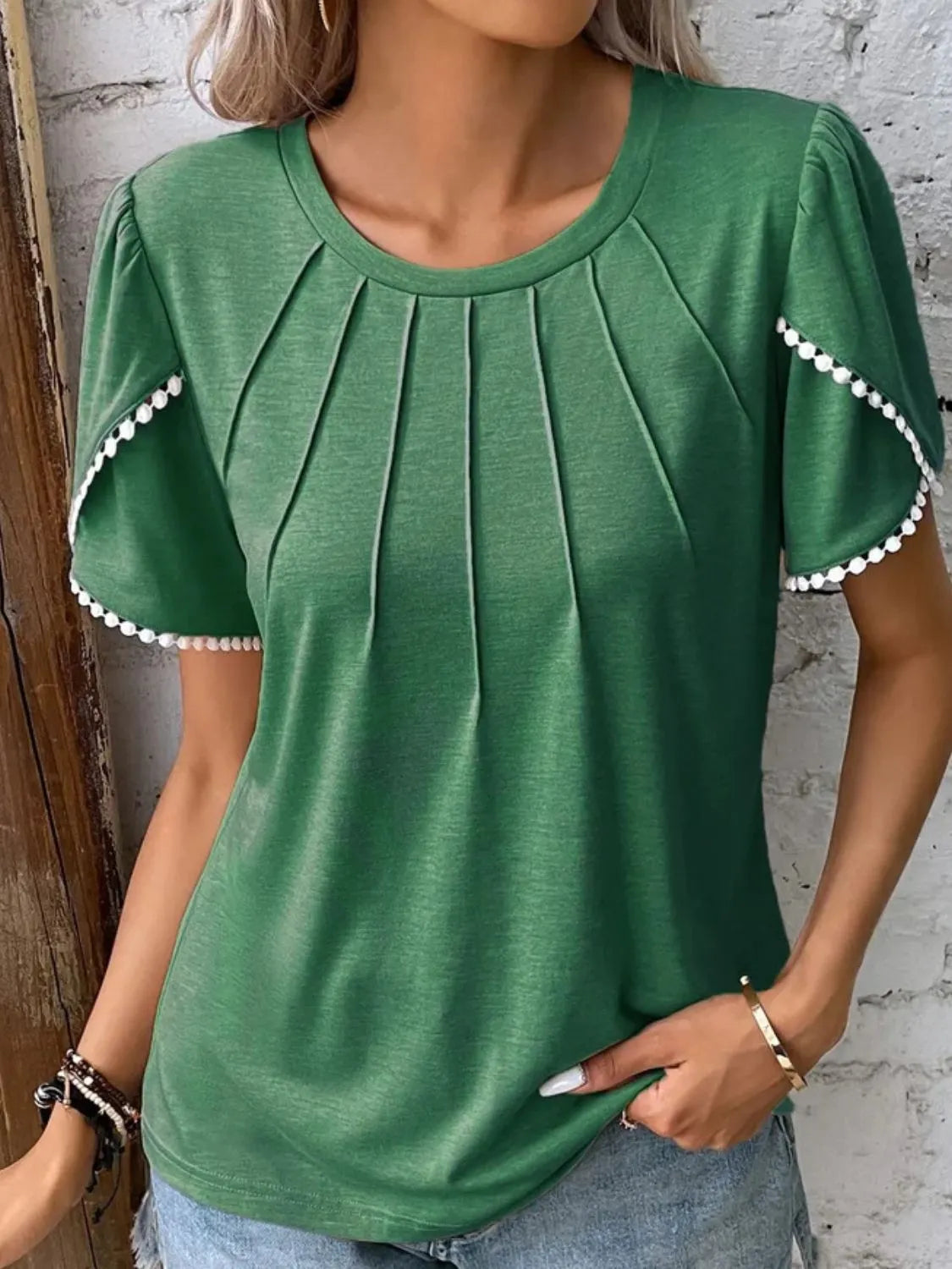 Full Size Round Neck Petal Sleeve Blouse Plus Size - felvior