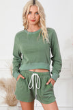 Round Neck Long Sleeve Top and Drawstring Shorts Lounge Set - felvior