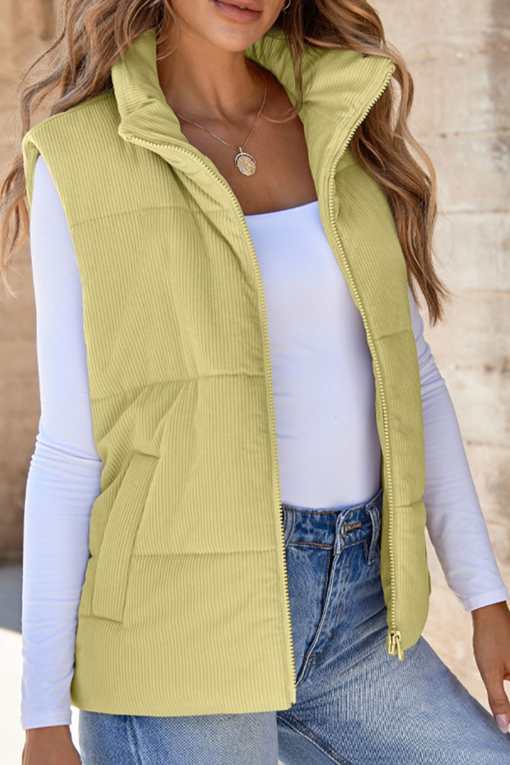 Zip Up Turtleneck Vest Coat - felvior