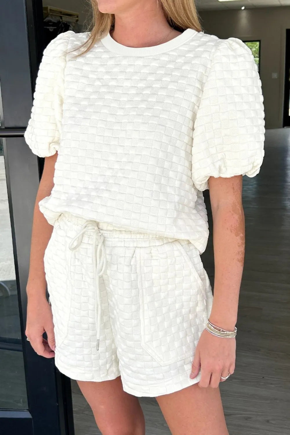 Checkered Texture Top and Shorts Set - felvior