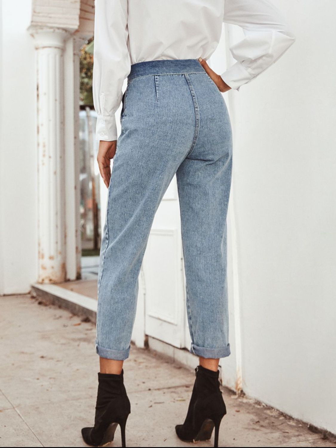 Tied Straight Leg Jeans with Pockets - felvior