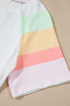 Rainbow Striped Round Neck T Shirt and Shorts Lounge Set