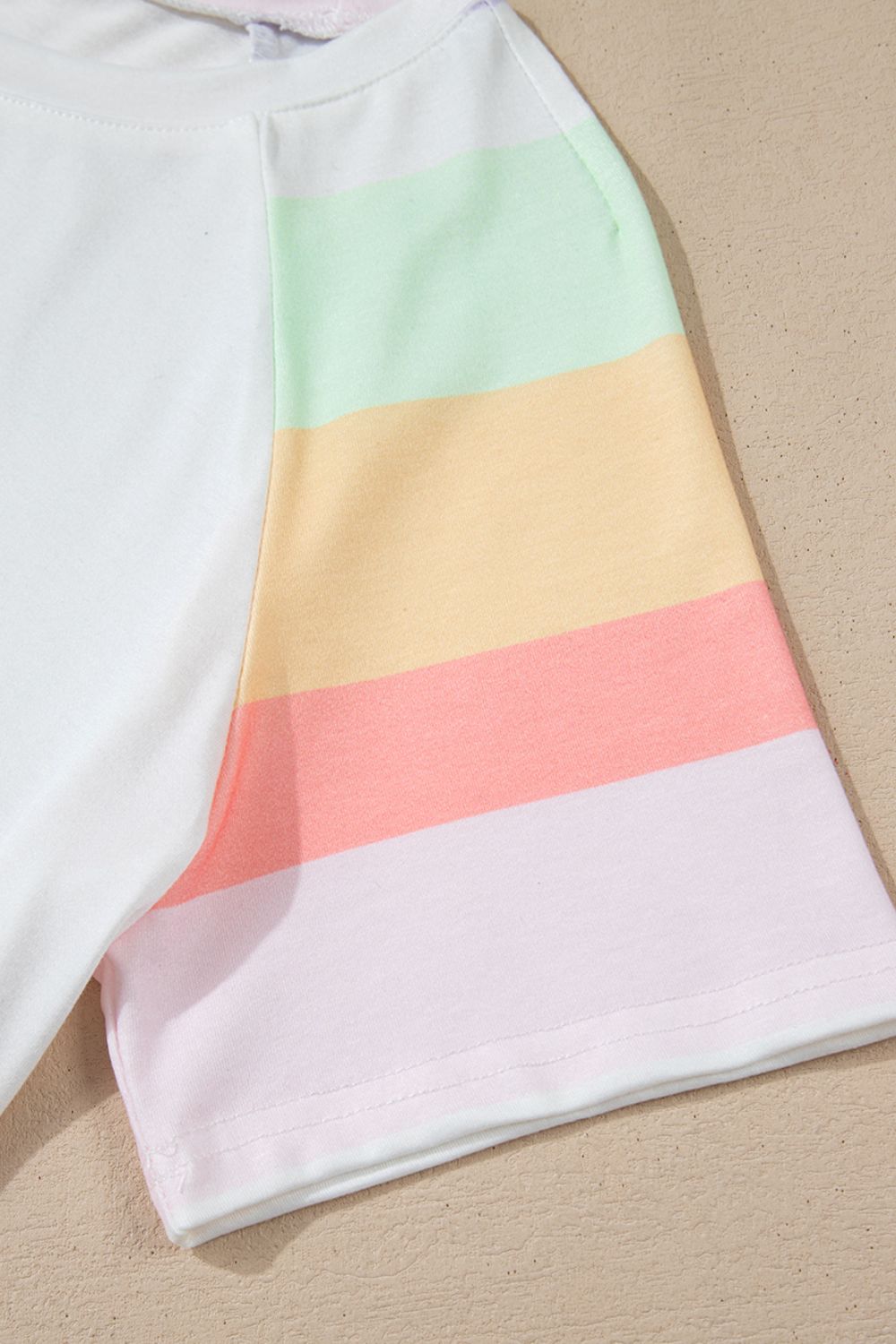 Rainbow Striped Round Neck T Shirt and Shorts Lounge Set