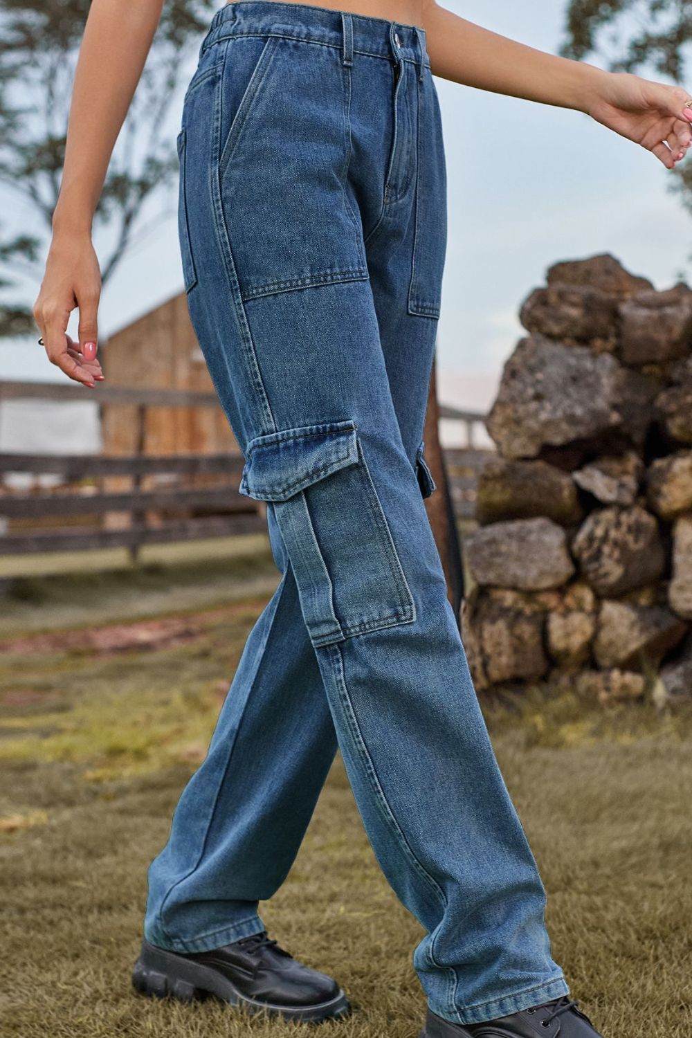 Loose Fit Long Jeans with Pockets - felvior