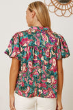 Floral Collared Neck Short Sleeve Blouse - felvior