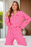 Checkered Button Up Top and Pants Lounge Set - felvior