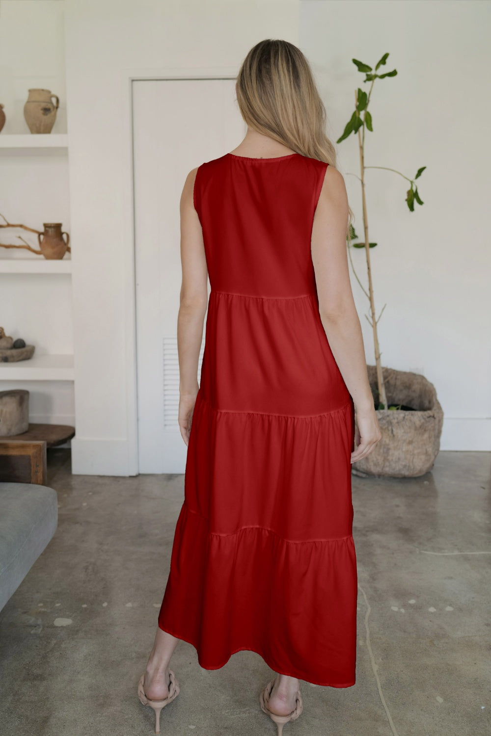 FAM-FAM Tiered V-Neck Sleeveless Dress - felvior