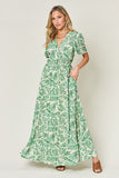 Double Take Full Size Printed Drawstring Short Sleeve Dress - felvior