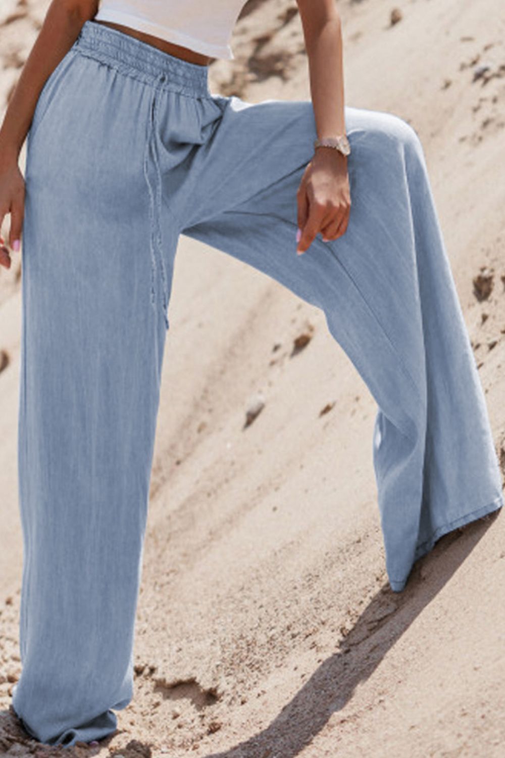 Drawstring Wide Leg Jeans - felvior