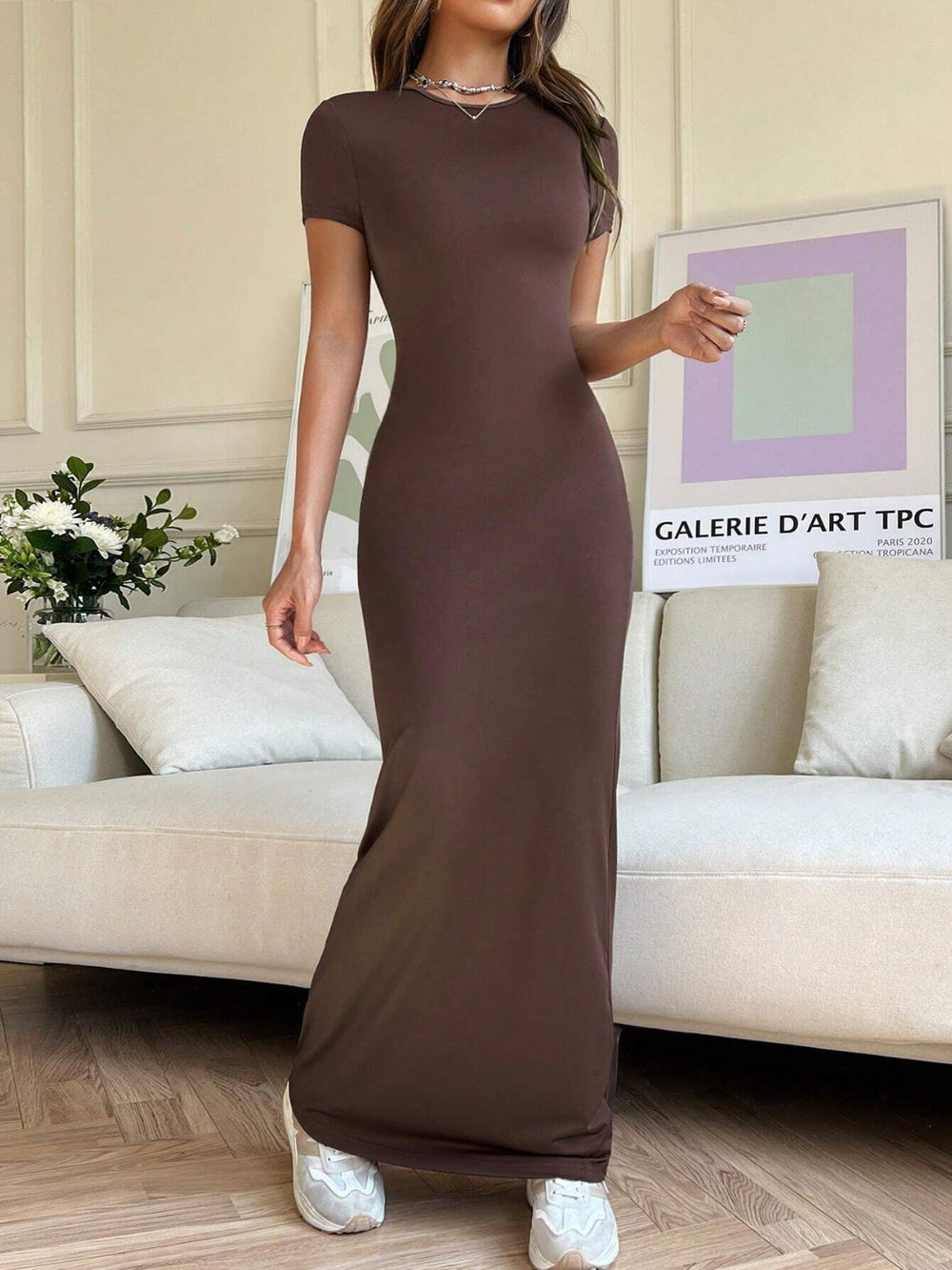 Short Sleeve Maxi Tee Dress - felvior