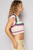 POL Openwork Ethnic Pattern Square Neck Cropped Knit Top - felvior