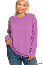 Zenana Full Size Raised Rib Round Neck Long Sleeve Top Plus Size