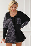 Half Button Leopard Collared Neck Blouse - felvior