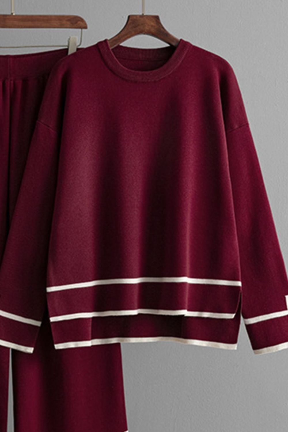 High-Low Round Neck Top and Pants Sweater Set - felvior