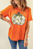 Pumpkin Graphic Round Neck Short Sleeve T-Shirt - felvior