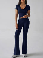 Devine V-Neck Top and Bootcut Leggings Set