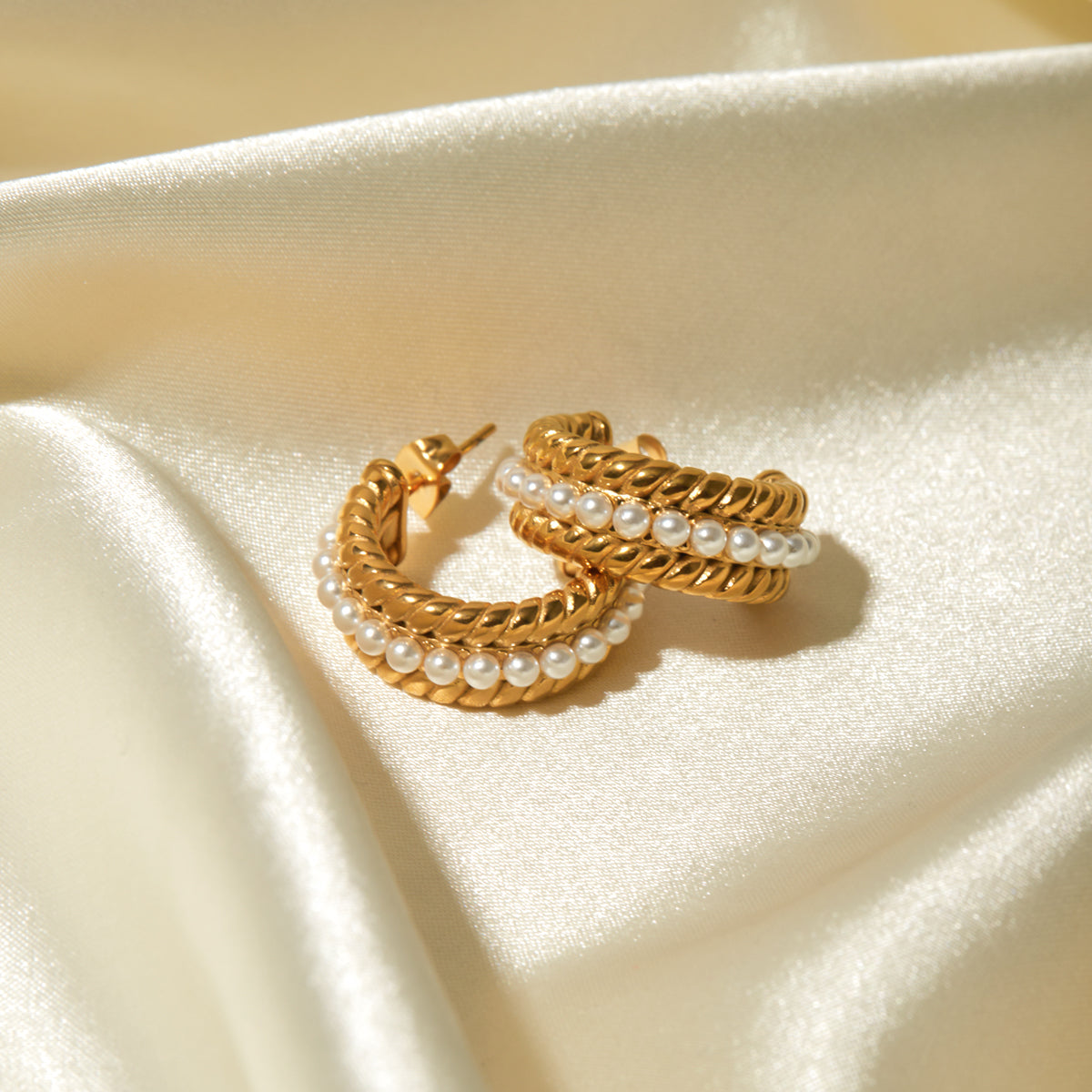 Stainless Steel Pearl C-Hoop Earrings - felvior