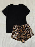 Leopard Lip Graphic Top and Shorts Lounge Set - felvior