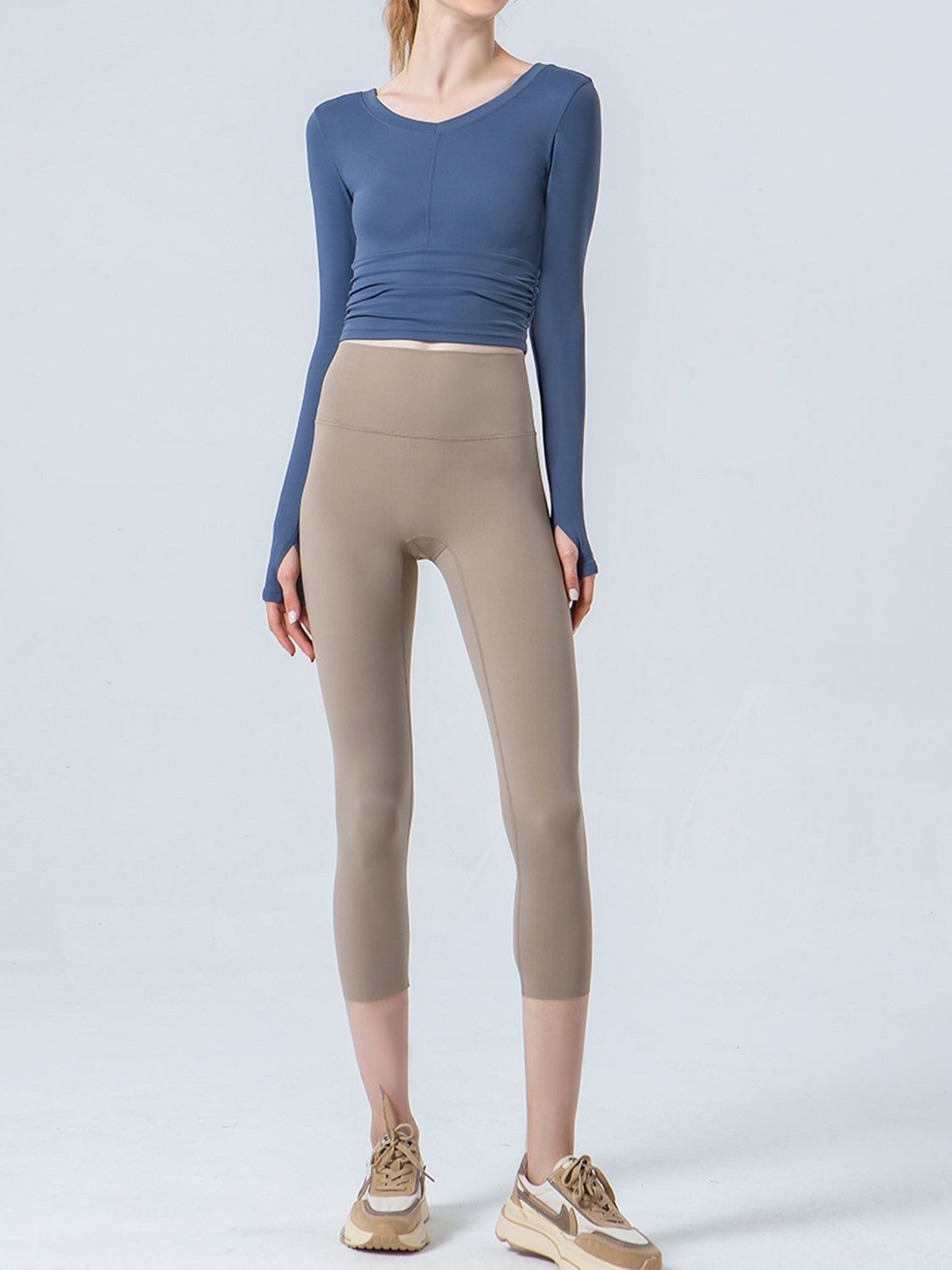 Wide Waistband Cropped Sports Leggings - felvior