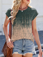 Printed Round Neck Cap Sleeve Top