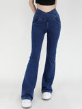 Wide Waistband Bootcut Jeans with Pockets - felvior