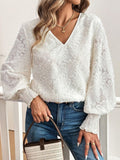 V-Neck Lantern Sleeve Blouse - felvior