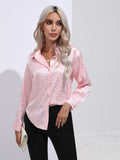 Leopard Collared Neck Long Sleeve Shirt - felvior